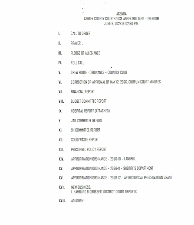 June 9, 2026 Agenda