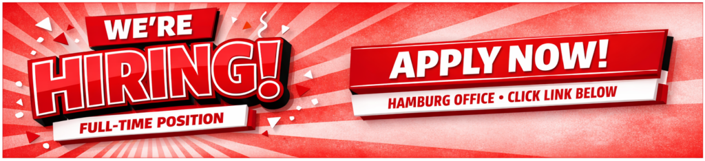 Red and white now hiring horizontal banner graphic